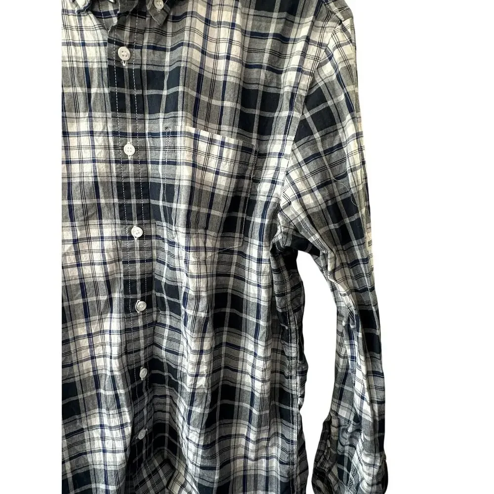 Banana Republic Blue Check Slim Fit Untucked Button Down Shirt Men's Medium